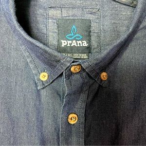 PRANA Men’s Chambray Dark Blue Short Sleeve Button Up Shirt Size XXL